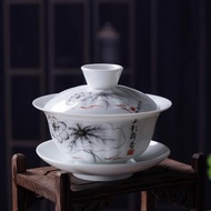 羊脂玉潮汕功夫茶具玉瓷蓋碗茶杯三才碗泡茶碗大號陶瓷單個青花瓷