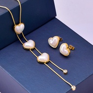 Yuki's 18K Gold Stainless Steel White Pearl Earrings Necklace Set For Women Girls Bohemia Party Vacation Woman Jewelry Set