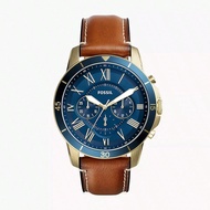 Grant Men's Quartz Watch, Chronograph Blue Dial, Brown Leather Strap, Sports Retro Business Style, R