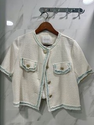 Scoop Tweed Jacket 韓國製淺米色牛仔邊Tweed外套