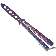 Balisong Practice Butterfly Knife - Stainless Steel Metal Butterfly Practice Knife Rainbow Knife But