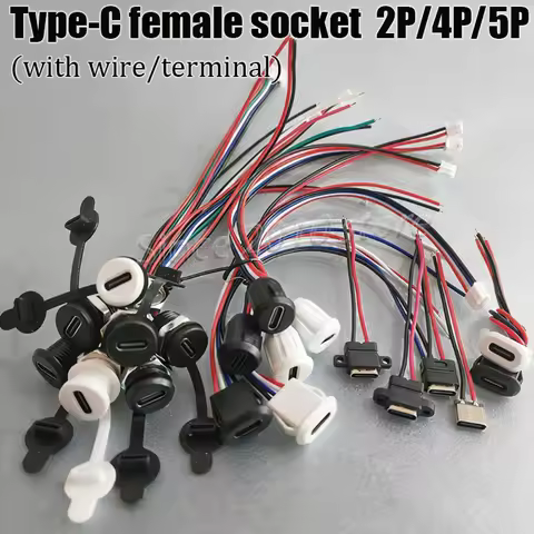 2P/4P/5P Glue Direct Pressure TypeC Female Seat Black And White With PH2.0 Terminal Solder Wire Char