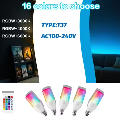 1-10PCS E14 16Colors RGB LED Bulb T37 24Key Control Remote Dimmable Light 6W AC100-240V Colorful Cha