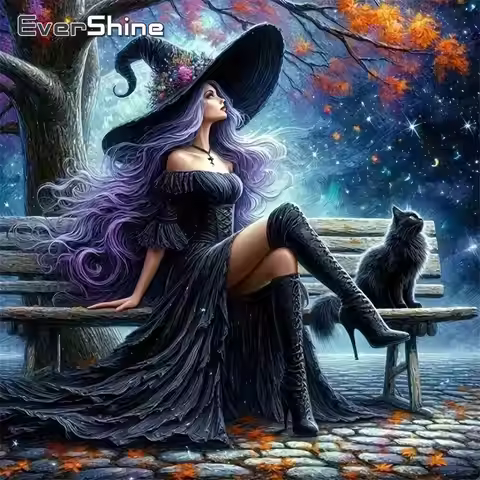 Evershine Diamond Embroidery Woman Portrait Painting Witch DIY Picture Rhinestones Diamond Mosaic Bl