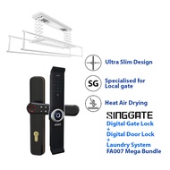 SINGGATE 【Mega Bundle】FM021 + FA007 + LS026 Digital Gate Lock + Digital Door Lock + Smart Laundry Rack