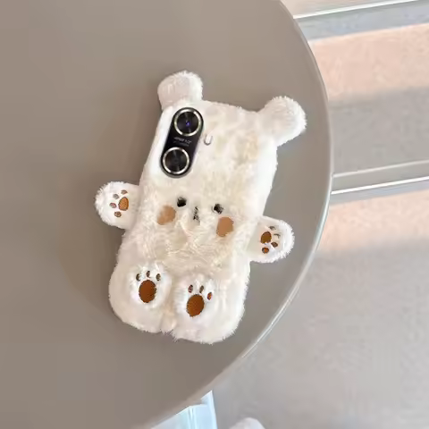 3D Cute Brown Bear Fur Phone Cases For VIVO Y300 Y100 Y29 Y28S Y27S Y19S V50 V40 V30 Lite V40E Y36 Y
