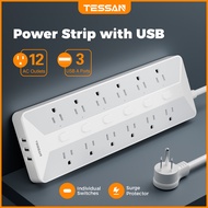 TESSAN 3 meter Extension Cord Individual Switch Power Strip 1700J sSurge Protector Socket Power Exte