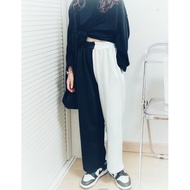 Black And White Fabric Pants Elastic Waist/D8/440