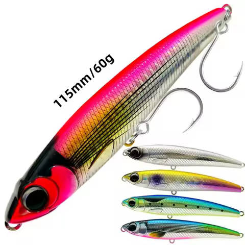 110mm 60g Sinking Pencil Fishing Lure Big Game Artificial Hard Bait 5X Hook for GT Tuna Sea Fishing 