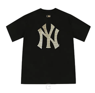 MLB เสื้อยืดคอกลมทรงหลวมพิมพ์ลาย NY สำหรับผู้ชายและผู้หญิงผ้าฝ้ายแท้สไตล์เดียวกัน