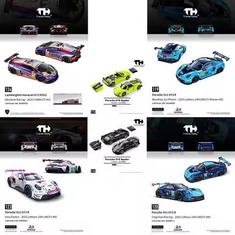 TH-Trends Hobby 1/64 Porsche 911 GT3 R 918 Spyder Lamborghini Huracan GT3 EVO2 Removable Cover Car A