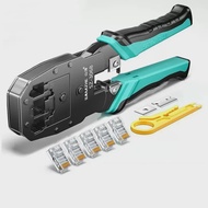 SAMZHE RJ45 Crimp Plier Pass Through Crimper Stripper Cutter for Cat7 Cat6 Cat5e 8P8C Modular Connec