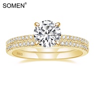 SOMEN 1.25CT Gold wedding bands 925 Sterling Silver Bridal Ring Sets Round CZ Engagement Rings promi