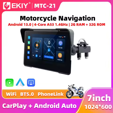 EKIY 7.0" Wireless CarPlay Moto Android Auto Android 13.0 Portable Digital Motorcycle Dashboard GPS 