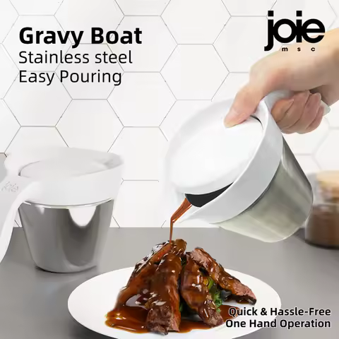 Joie Stainless Steel Gravy Boat with Lid Thermal Insulated Double Walled Sauce Pot Dust-proof Milk J