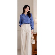 Women's blue shirt with floral pattern 15347
