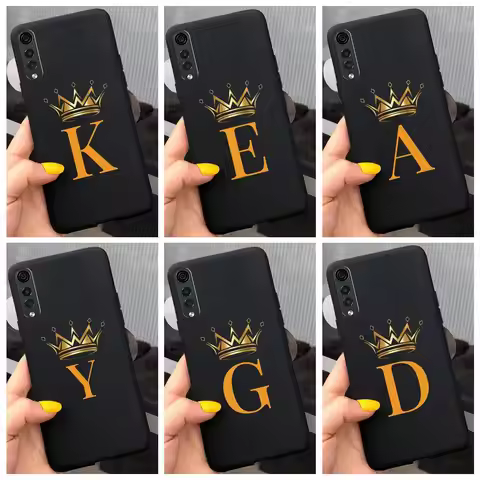 Crown Letter Black Case For LG Velvet LG V50 V50S V40 ThinQ V30 Phone Back Cover Liquid Silicone Mat