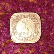 Duit Syiling 1 Sen tembaga Tahun 1919