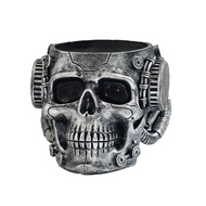 Resin Skull Planter Steampunk Machinism Human Skull Plant Pot Gothic Flower Vase with Drainage Hole 