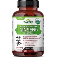 Zazzee USDA Organic Red Korean Panax Ginseng 20:1 Extract, 8000 mg Strength, 5% Ginsenosides, 120 Vegetarian Capsules, Standardized and Concentrated 20X Root Extract, All-Natural