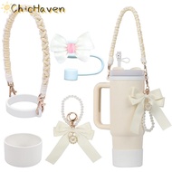 ChicHaven Stanley cup phụ kiện thiết lập Bow Chuỗi Ngọc Trai bện Thiết kế chai nước xử lý dây đeo Si