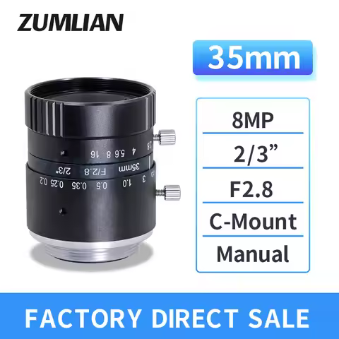 ZUMLIAN 35mm C-Mount Camera Lens 2/3" Prime Lens F2.8 Machine Vision 8MP Industrial Camera Lenses Lo