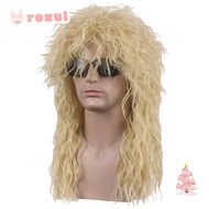 ROXUL Halloween Party Cosplay Wig, Punk Fluffy 70s 80s Rockstar Wig, Curvy Long Mullet Wig