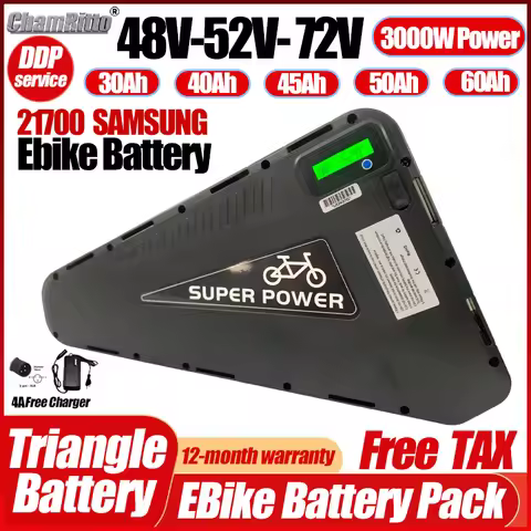 52V 48V 36V 60v 72v Triangle 21700 Cell 20AH 24ah 30AH 35ah 40AH Huge Capacity 3000W 50Ah60ah Ebike 