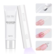 Aillsa Glamhold Solid Nail Glue Set, Handheld UV Lamp for Press On Nails, Clear Nail Tips and gel x 