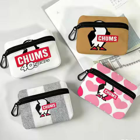 HOT C-Chums Portable Mini Oxford Cloth Coin Purse With Carabiner Hook Zipper Key Card Earphone Stora