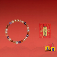 PUTUOSHAN | Women Multi-gemstone Crystal Bracelet Natural Strawberry Quartz Rutilated Amethyst 7 Cha