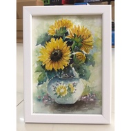 Wall Picture/Watercolor Painting/Sunflower Picture Size 5x7 Inches With Frame