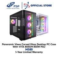 FSP M580 PANORAMIC VIEW M-ATX DESKTOP PC CASE / CASING WITH 6 ARGB FANS AND VITA 850GM 850W PSU