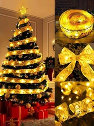 Led花束禮盒緞帶燈,聖誕節花環仙女燈串附閃爍燈,星星裝飾適用於臥室,衣櫃,寬度5cm 長度3m/4m,30/40顆led燈