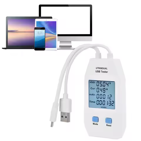UNi T LCD USB Tester Detector Voltmeter Ammeter Digital Power Capacity Tester Meter(UT658 Dual)