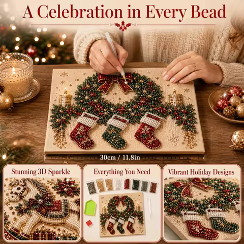 Framed Design Diamond Painting Kit Relaxing Activity Pearl Beads Pearl Art Set Holiday Themed Gift D