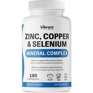 BONUS SIZE Zinc Copper Selenium, 180 Capsules - 3 In 1 Mineral Complex, Zinc Copper Supplement, Supp