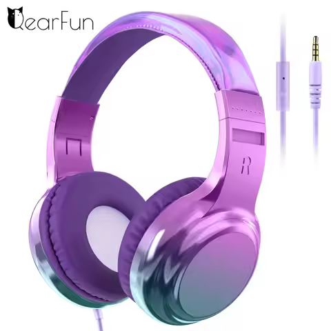Gradient Cool Kids Headphones Girls Wired Headphones with Mic Adjustable Stereo Children Headphones 