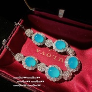 2023 Luxury 14K White Gold Plated Sky Blue Jade Bracelets for Women Vintage Charms Flower Bangles No