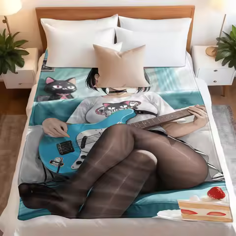 Anime Character Fleece Blanket Blue Archive Design - Flannel Plush Throw Lightweight Comfortable for