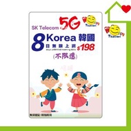 開心電訊 - 韓國 SK Telecom 8日5G無限數據 (不限速) $198｜韓國SIM卡｜韓國電話卡｜韓國數據卡｜韓國上網