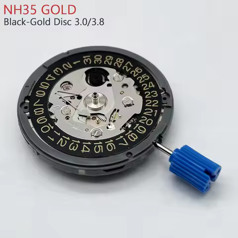 Japan Genuine NH35 NH35A Mechanical Movement Black-Gold Datewheel 3.0/.8 Crown Version 24 Jewels Hig