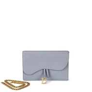 Christian Dior Grey Goatskin Saddle Wallet on Chain Gold Hardware, 2022