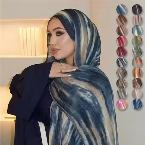 Rainbow Striped Print Rayon Modal Headscarf Hijab For Women Tie-dyed Ombre Crinkle Rayon Scarf Shawl
