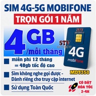 Sim 4G 5G Mobifone 12MDT50 (5GB/ mỗi ngày x 12 tháng)  MDT350(4gb/mỗi tháng x 12 tháng) Trọn gói 1 n