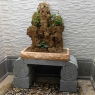 Chess table ornaments, granite carvings, marble park square, weathered wood long stone bench for