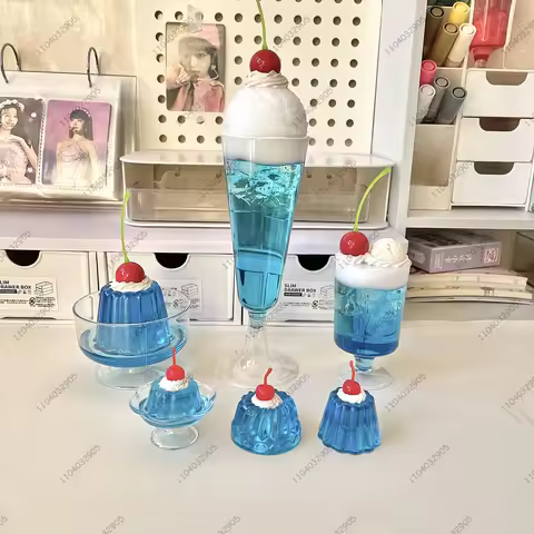 Blue Soda Cup Model Handicraft Handmade Soda Ice Cream Topping Glass Cup Craft Desk Ornaments Girls 