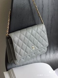 Chanel 罕有魚子醬牛皮灰色 NJ531 Grey WOC wallet on chain tote mini cf 金球 22B最新顏色 方胖子小廢包 mini cf 奶茶