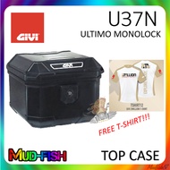 GIVI 37L U37 ULTIMO MONOLOCK TOP CASE ALUMINIUM BOX U37N (BLACK) + FREE T-SHIRT