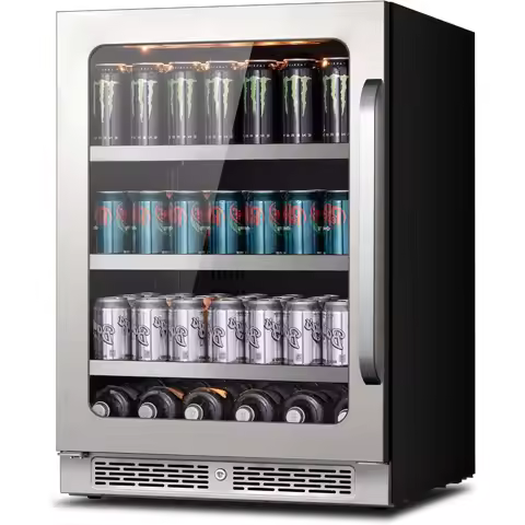 24 Inch Beverage Refrigerator 140 Cans Beverage Fridge, Drink Fridge with Glass Door 3 LED 34-54 ℉ B